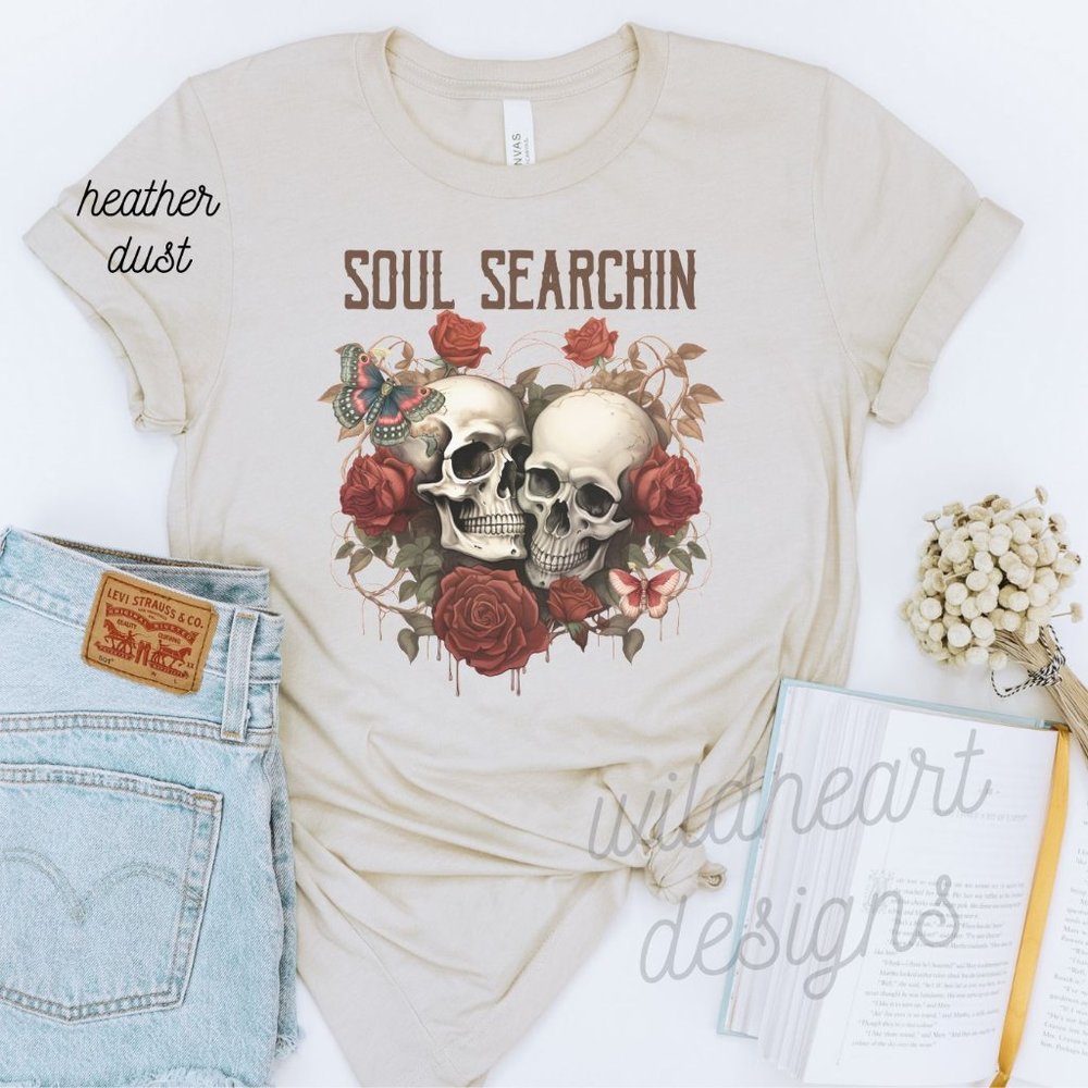 Soul Searchin Halloween Graphic T-shirt, Skulls & Roses T-shirt